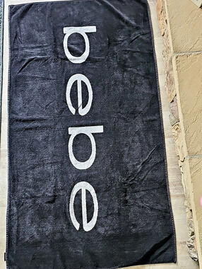 NEW OVERSIZED BEBE Black and White Logo Beach Towel